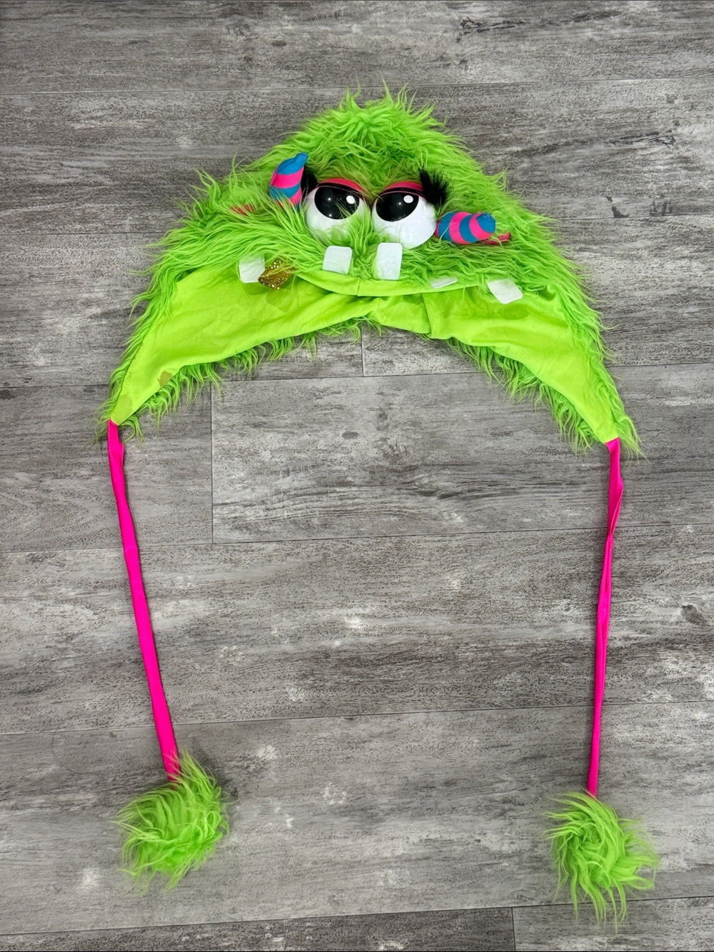Green Fuzzy Halloween Rave Monster Beanie Hat - Playful Earflap Beanie